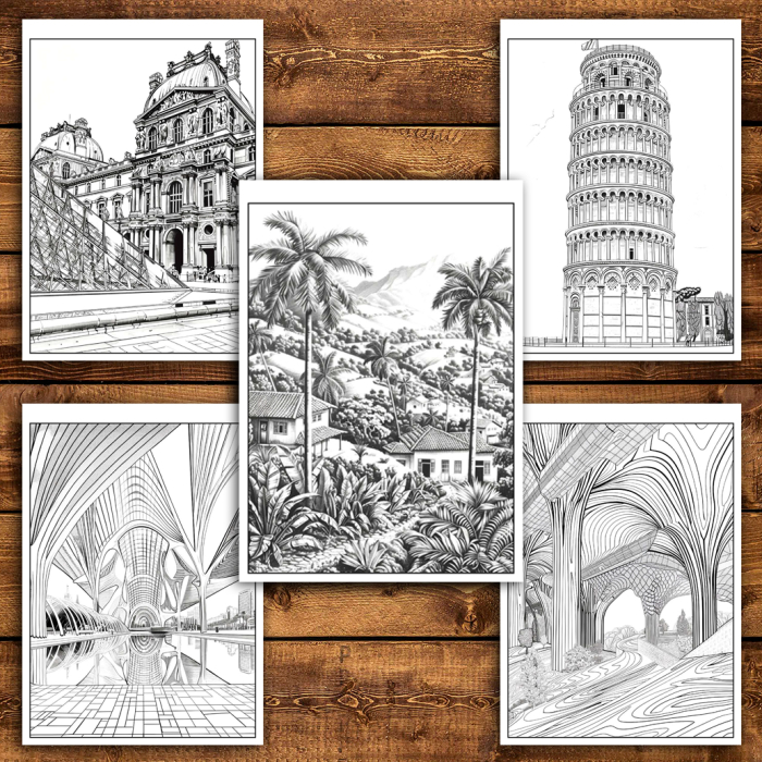 Martisor de colorat, 50 de ilustratii format A6 in cutie cu tematica de primavara, model: Peisaje [4]