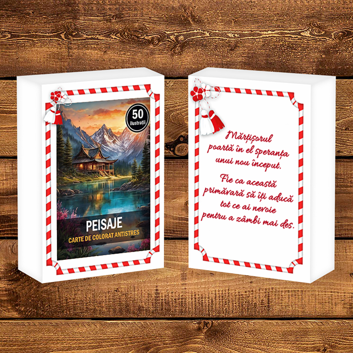Martisor de colorat, 50 de ilustratii format A6 in cutie cu tematica de primavara, model: Peisaje [2]