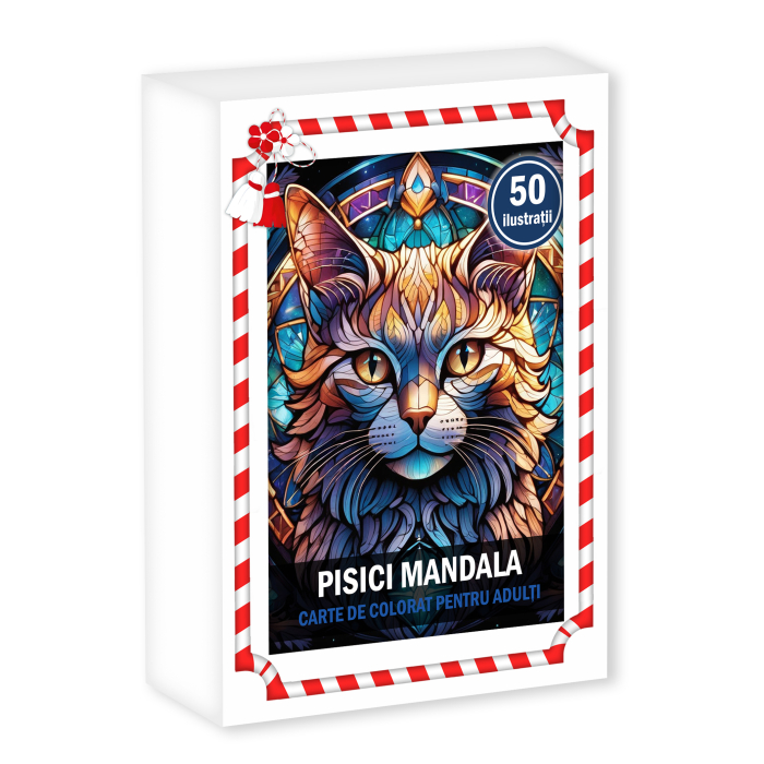 Martisor de colorat, 50 de ilustratii format A6 in cutie cu tematica de primavara, model: Pisici Mandala [1]