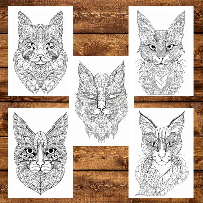 Martisor de colorat, 50 de ilustratii format A6 in cutie cu tematica de primavara, model: Pisici Mandala [5]