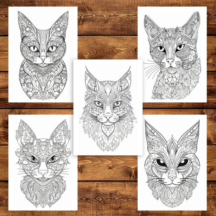 Martisor de colorat, 50 de ilustratii format A6 in cutie cu tematica de primavara, model: Pisici Mandala [4]