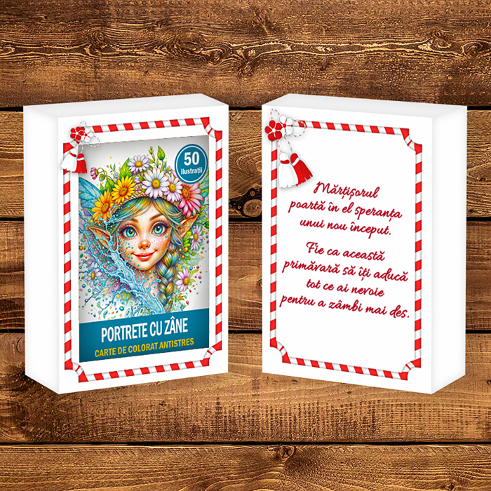 Martisor de colorat, 50 de ilustratii format A6 in cutie cu tematica de primavara, model: Portrete cu Zane [2]
