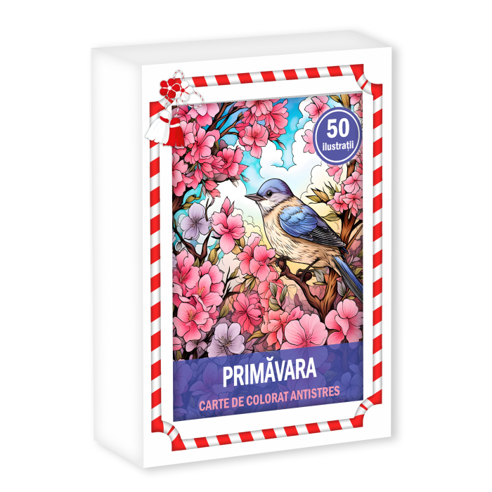 Martisor de colorat, 50 de ilustratii format A6 in cutie cu tematica de primavara, model: Primavara [1]