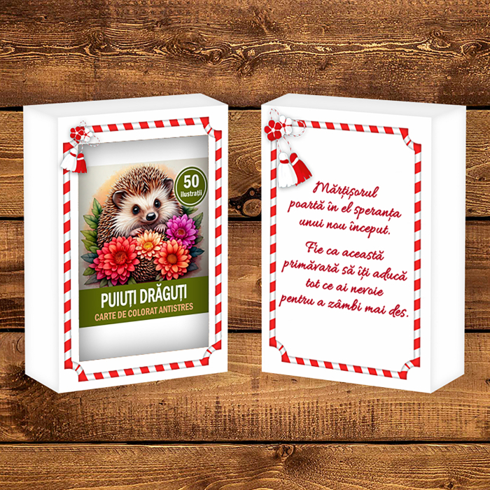 Martisor de colorat, 50 de ilustratii format A6 in cutie cu tematica de primavara, model: Puiuti Draguti [2]
