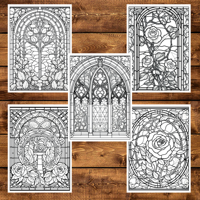 Martisor de colorat, 50 de ilustratii format A6 in cutie cu tematica de primavara, model: Vitralii Fermecatoare [4]