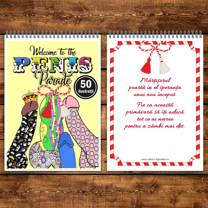 Martisor de colorat haios, 50 de ilustratii format A5, carte de colorat cu spira metalica, model: Parada P [3]