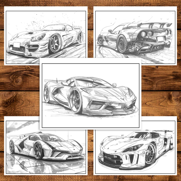 Martisor de colorat pentru baieti, 50 de ilustratii format A5, carte de colorat cu spira metalica, model: Masini Tunate [5]