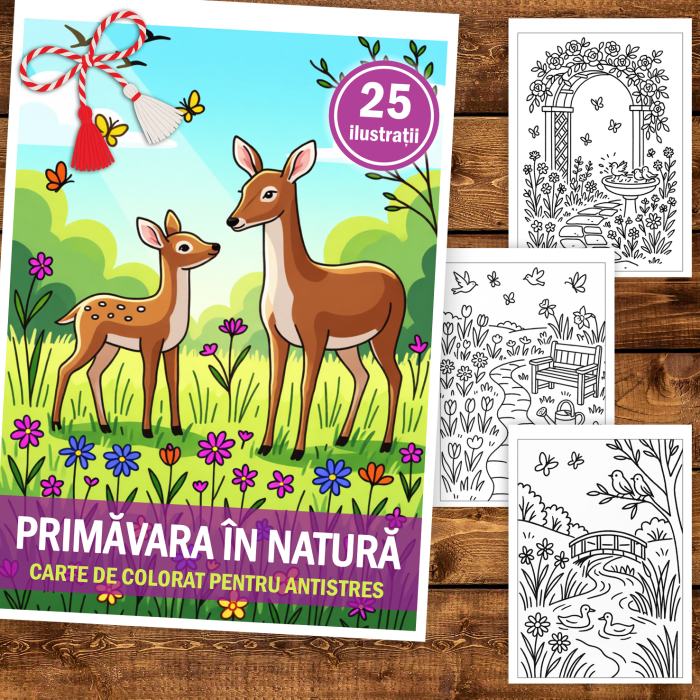 Martisor de colorat pentru copii, 25 de ilustratii format A5, carte de colorat cu spira metalica, model: Primavara in natura [2]