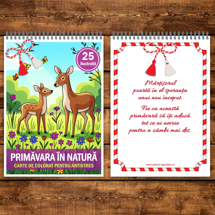 Martisor de colorat pentru copii, 25 de ilustratii format A5, carte de colorat cu spira metalica, model: Primavara in natura [3]
