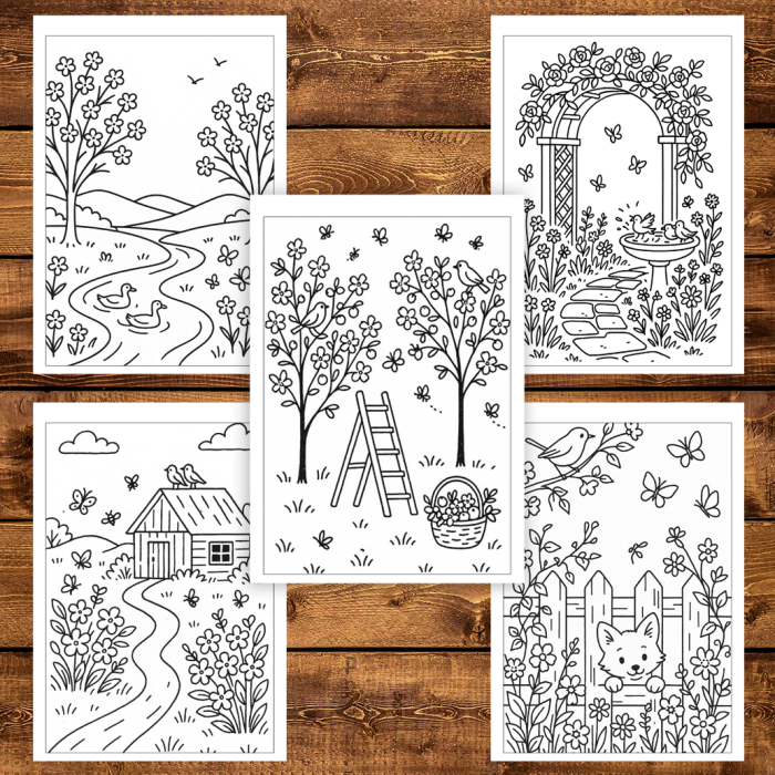 Martisor de colorat pentru copii, 25 de ilustratii format A5, carte de colorat cu spira metalica, model: Primavara in natura [4]