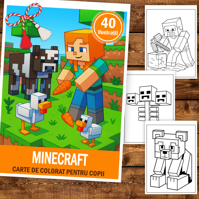 Martisor de colorat pentru copii, 40 de ilustratii format A5, carte de colorat cu spira metalica, model: Minecraft [2]