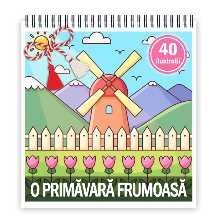 Martisor de colorat pentru copii, 40 de ilustratii format A5, carte de colorat cu spira metalica, model: O primavara frumoasa [1]