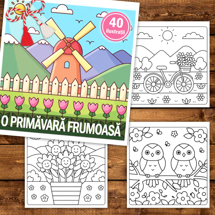 Martisor de colorat pentru copii, 40 de ilustratii format A5, carte de colorat cu spira metalica, model: O primavara frumoasa [2]