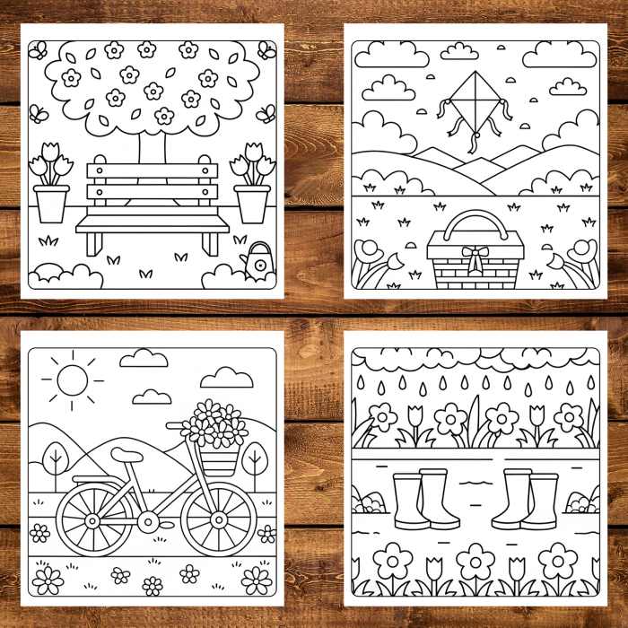 Martisor de colorat pentru copii, 40 de ilustratii format A5, carte de colorat cu spira metalica, model: O primavara frumoasa [5]