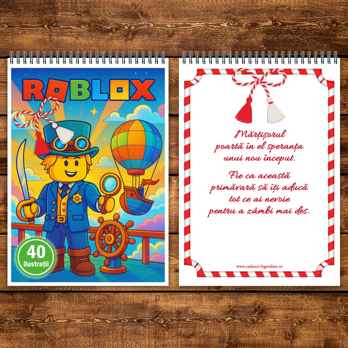 Martisor de colorat pentru copii, 40 de ilustratii format A5, carte de colorat cu spira metalica, model: Roblox [3]