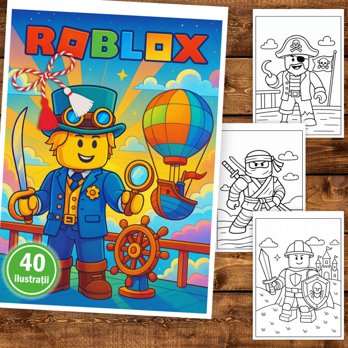 Martisor de colorat pentru copii, 40 de ilustratii format A5, carte de colorat cu spira metalica, model: Roblox [2]
