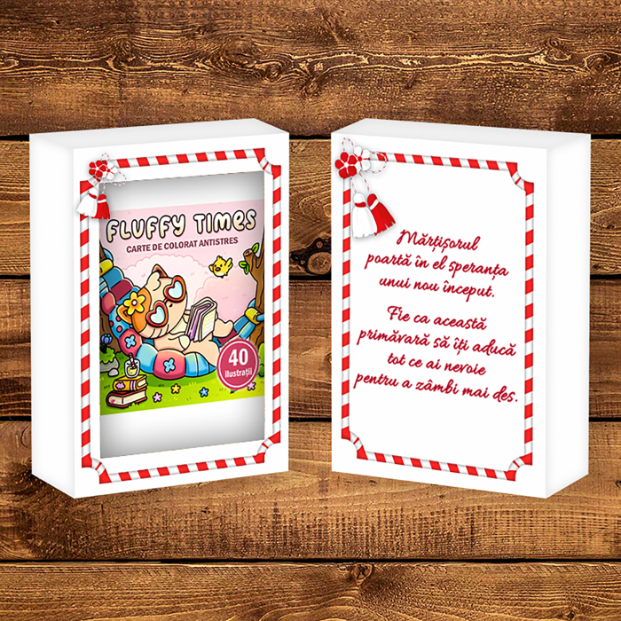 Martisor de colorat pentru copii, 40 de ilustratii format A6 in cutie cu tematica de primavara, model: Fluffy Times [2]