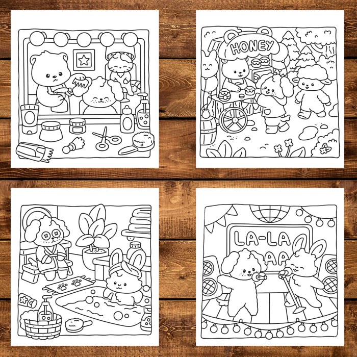 Martisor de colorat pentru copii, 40 de ilustratii format A6 in cutie cu tematica de primavara, model: Fluffy Times [4]