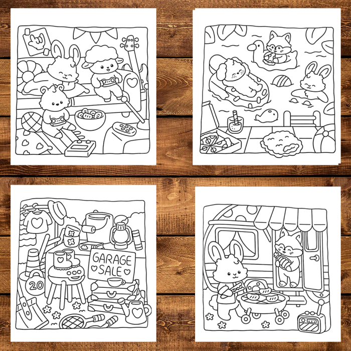 Martisor de colorat pentru copii, 40 de ilustratii format A6 in cutie cu tematica de primavara, model: Fluffy Times [3]