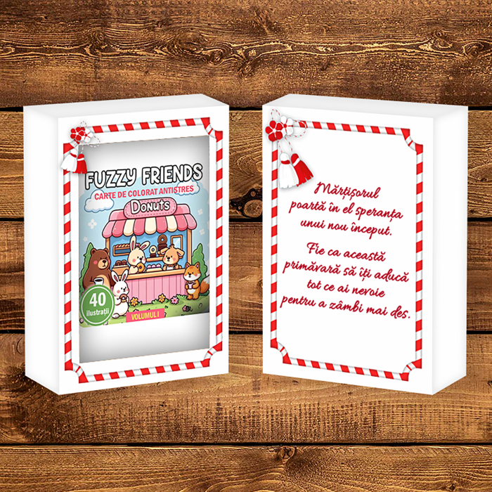 Martisor de colorat pentru copii, 40 de ilustratii format A6 in cutie cu tematica de primavara, model: Fuzzy Friends [2]