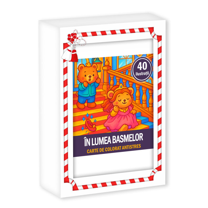 Martisor de colorat pentru copii, 40 de ilustratii format A6 in cutie cu tematica de primavara, model: Lumea Basmelor [1]