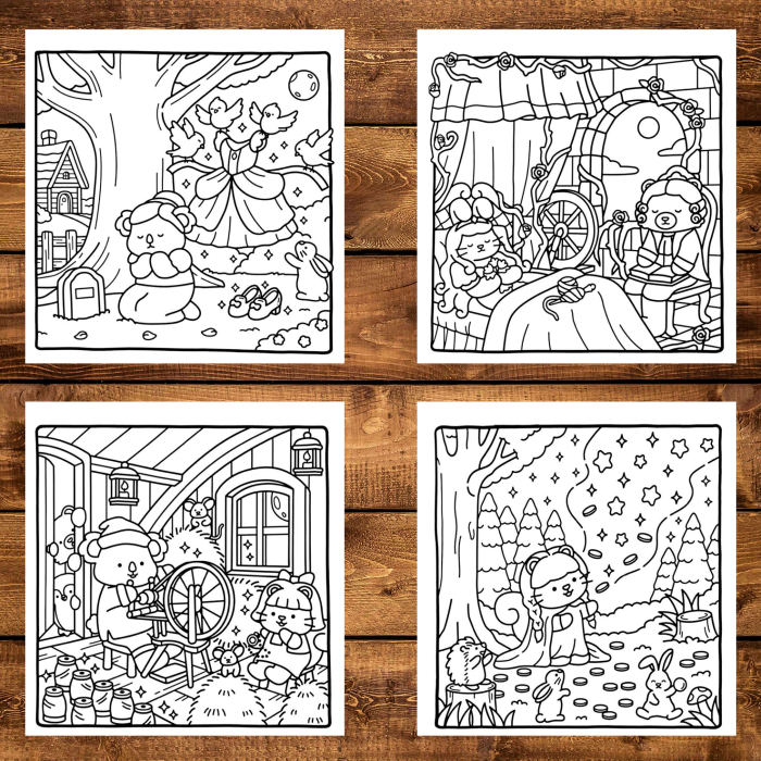 Martisor de colorat pentru copii, 40 de ilustratii format A6 in cutie cu tematica de primavara, model: Lumea Basmelor [3]