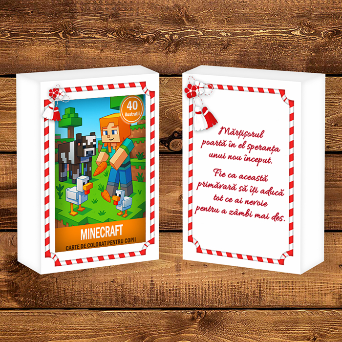Martisor de colorat pentru copii, 40 de ilustratii format A6 in cutie cu tematica de primavara, model: Minecraft [2]