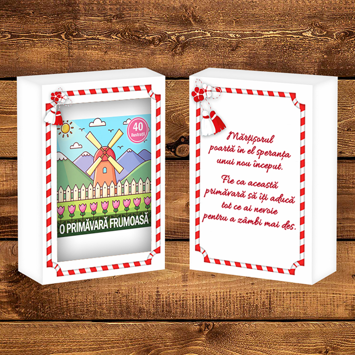 Martisor de colorat pentru copii, 40 de ilustratii format A6 in cutie cu tematica de primavara, model: O primavara frumoasa [2]