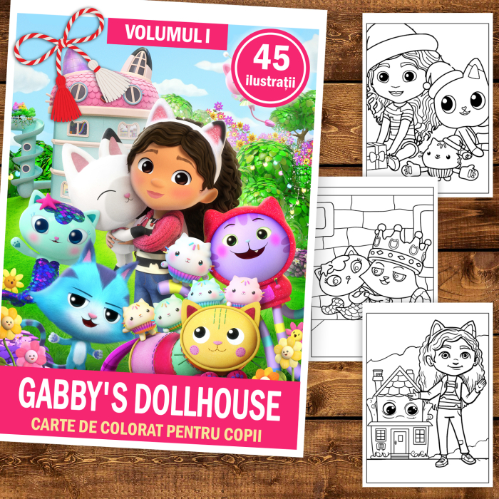 Martisor de colorat pentru copii, 45 de ilustratii format A5, carte de colorat cu spira metalica, model: Gabby's Dollhouse [2]