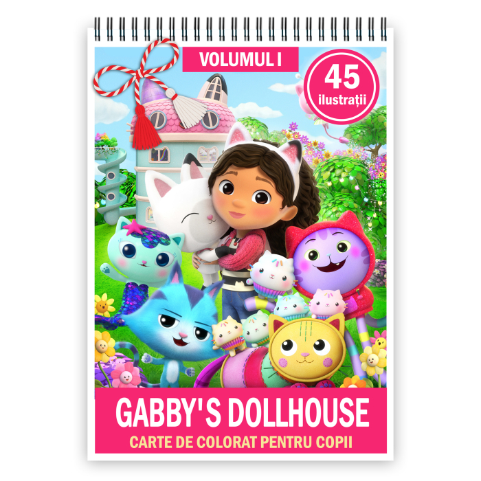 Martisor de colorat pentru copii, 45 de ilustratii format A5, carte de colorat cu spira metalica, model: Gabby's Dollhouse [1]