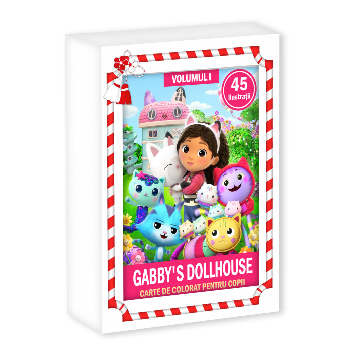 Martisor de colorat pentru copii, 45 de ilustratii format A6 in cutie cu tematica de primavara, model: Gabby's Dollhouse [1]