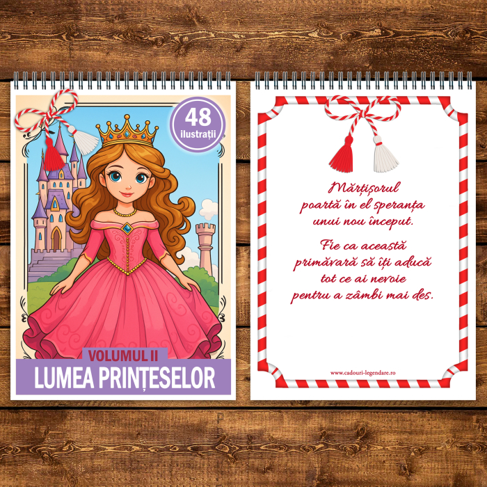 Martisor de colorat pentru copii, 48 de ilustratii format A5, carte de colorat cu spira metalica, model: Lumea Printeselor [3]