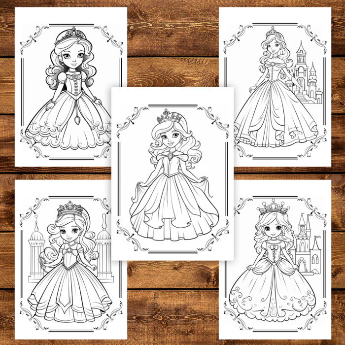 Martisor de colorat pentru copii, 48 de ilustratii format A6 in cutie cu tematica de primavara, model: Lumea Printeselor [3]