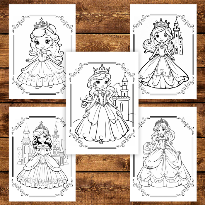 Martisor de colorat pentru copii, 48 de ilustratii format A6 in cutie cu tematica de primavara, model: Lumea Printeselor [4]