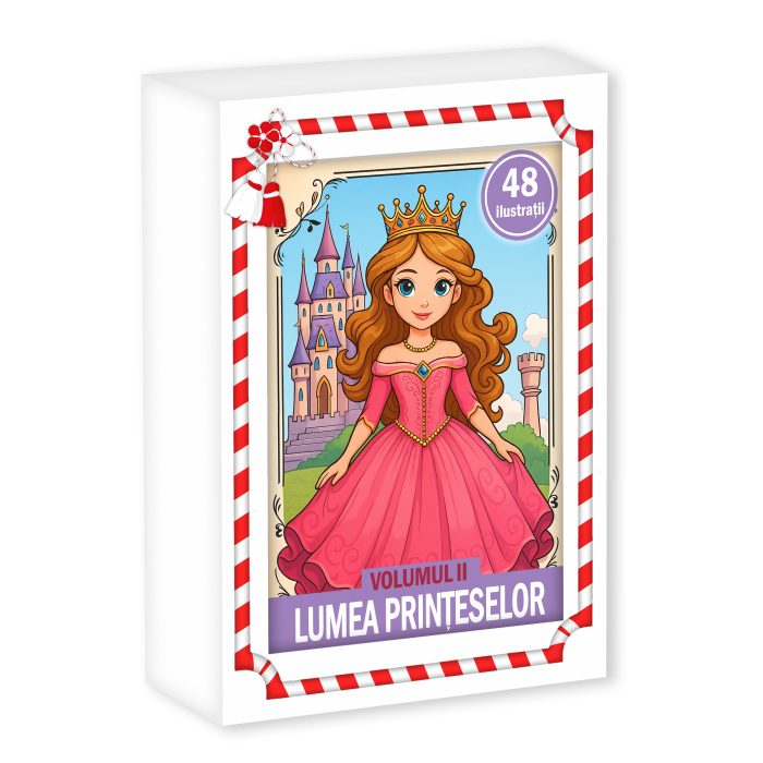 Martisor de colorat pentru copii, 48 de ilustratii format A6 in cutie cu tematica de primavara, model: Lumea Printeselor [1]