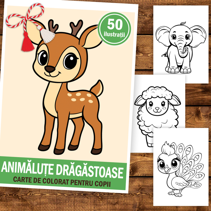 Martisor de colorat pentru copii, 50 de ilustratii format A5, carte de colorat cu spira metalica, model: Animalute Dragastoase [2]