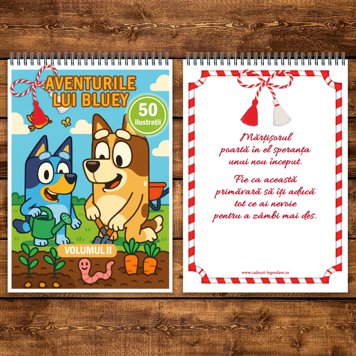 Martisor de colorat pentru copii, 50 de ilustratii format A5, carte de colorat cu spira metalica, model: Aventurile lui Bluey [3]
