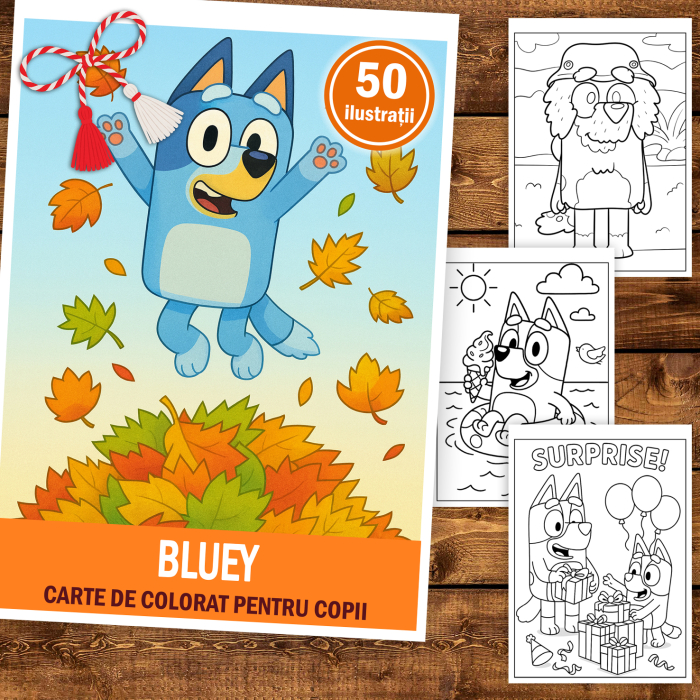 Martisor de colorat pentru copii, 50 de ilustratii format A5, carte de colorat cu spira metalica, model: Bluey [2]