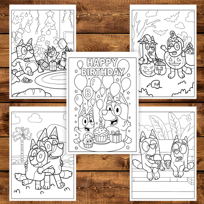 Martisor de colorat pentru copii, 50 de ilustratii format A5, carte de colorat cu spira metalica, model: Bluey [4]