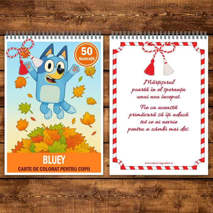 Martisor de colorat pentru copii, 50 de ilustratii format A5, carte de colorat cu spira metalica, model: Bluey [3]