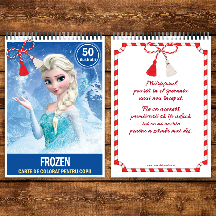Martisor de colorat pentru copii, 50 de ilustratii format A5, carte de colorat cu spira metalica, model: Frozen [3]