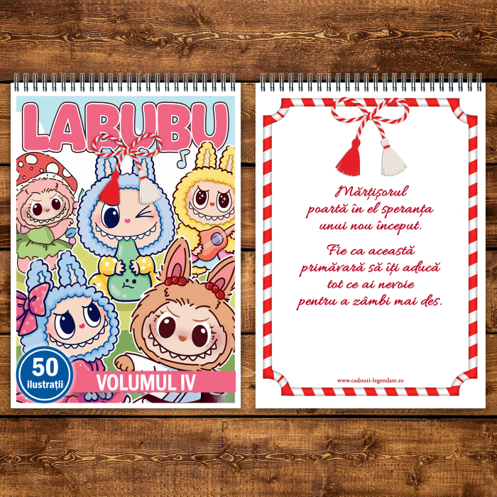 Martisor de colorat pentru copii, 50 de ilustratii format A5, carte de colorat cu spira metalica, model: Labubu [3]