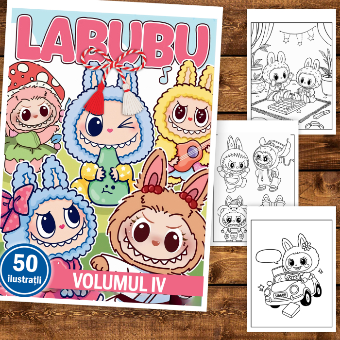 Martisor de colorat pentru copii, 50 de ilustratii format A5, carte de colorat cu spira metalica, model: Labubu [2]