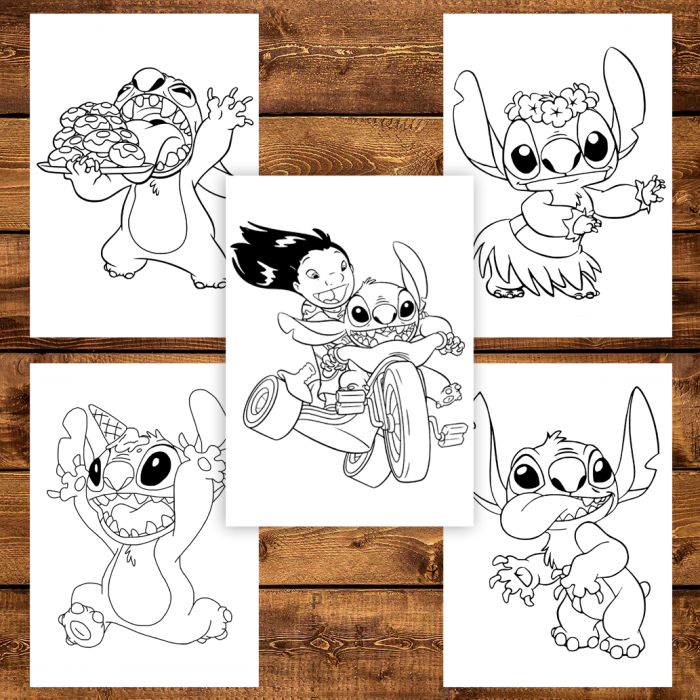 Martisor de colorat pentru copii, 50 de ilustratii format A5, carte de colorat cu spira metalica, model: Lilo & Stitch [4]