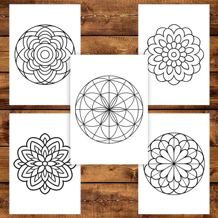 Martisor de colorat pentru copii, 50 de ilustratii format A5, carte de colorat cu spira metalica, model: Mandale simple pentru copii [5]