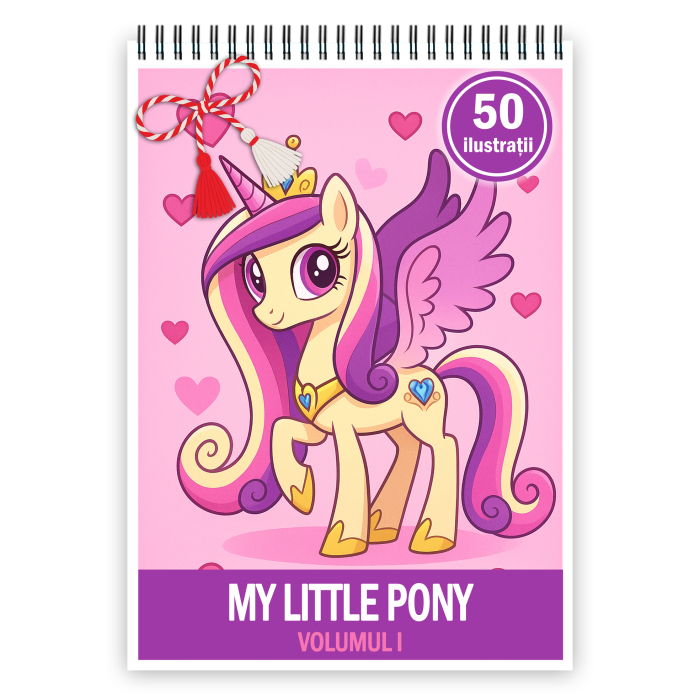 Martisor de colorat pentru copii, 50 de ilustratii format A5, carte de colorat cu spira metalica, model: My Little Pony [1]