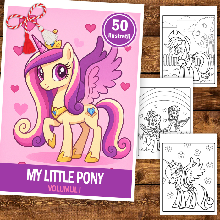Martisor de colorat pentru copii, 50 de ilustratii format A5, carte de colorat cu spira metalica, model: My Little Pony [2]