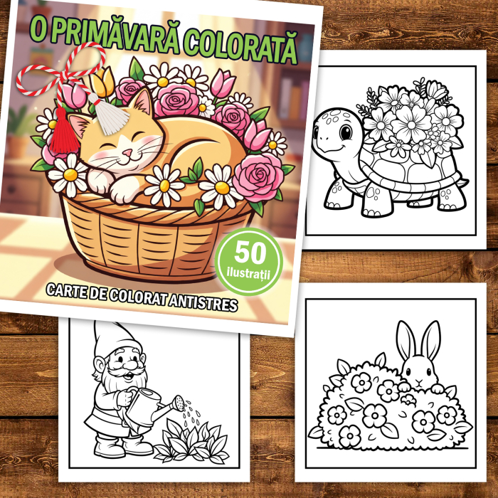 Martisor de colorat pentru copii, 50 de ilustratii format A5, carte de colorat cu spira metalica, model: O primavara colorata [2]