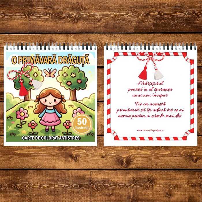 Martisor de colorat pentru copii, 50 de ilustratii format A5, carte de colorat cu spira metalica, model: O primavara draguta [3]