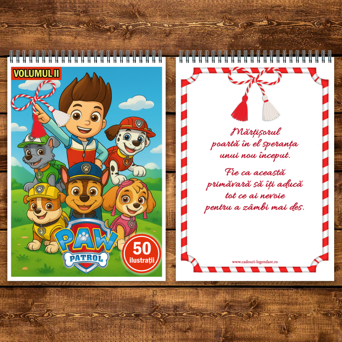 Martisor de colorat pentru copii, 50 de ilustratii format A5, carte de colorat cu spira metalica, model: Paw Patrol [3]